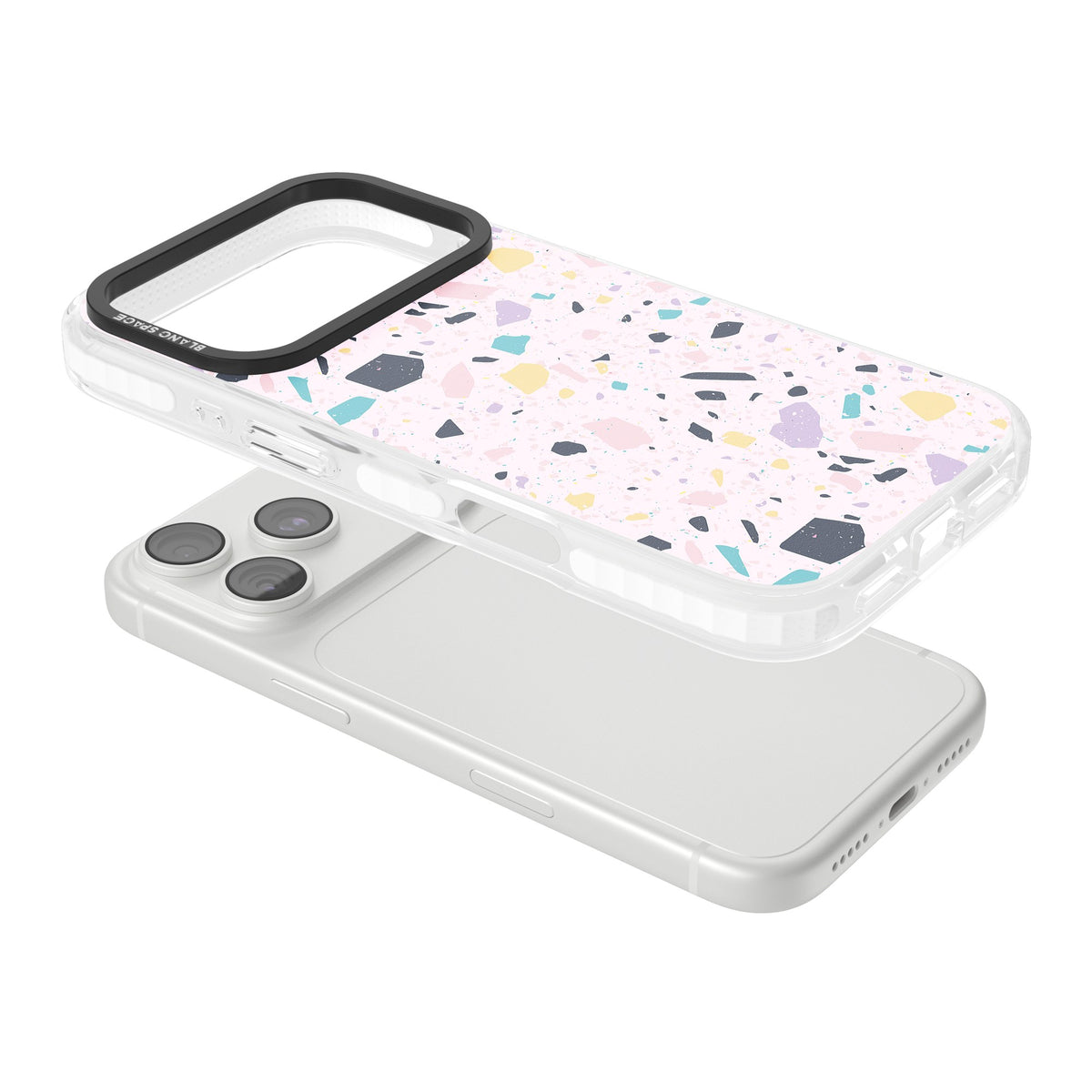 Pink, Purple & Turquoise Terrazzo Pattern iPhone 18 Pro Impact Clear Phone Case angled