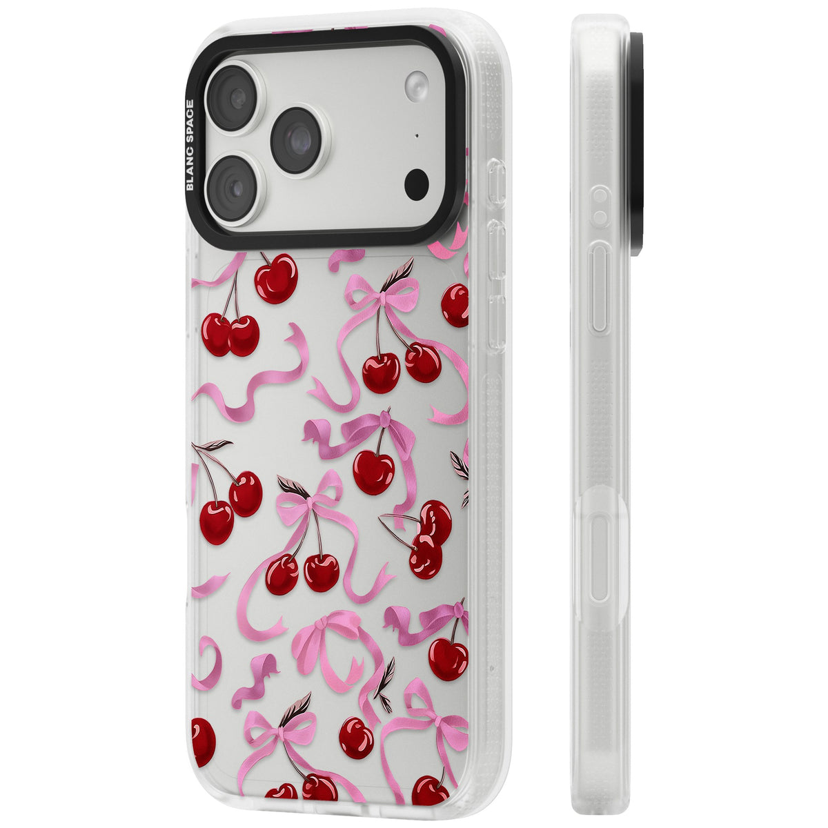 Pink Bow & Cherries iPhone 18 Pro Max Impact Air Clear Phone Case side