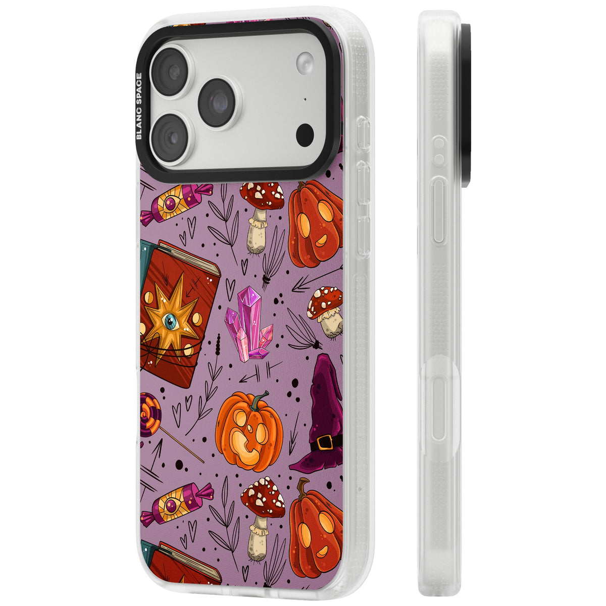 Witchy Cartoon Halloween Pattern iPhone 18 Pro Max Impact Air Clear Phone Case side