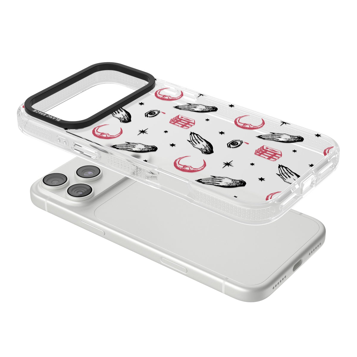 Mystic Hand & Eye Pattern iPhone 18 Pro Max Impact Air Clear Phone Case angled