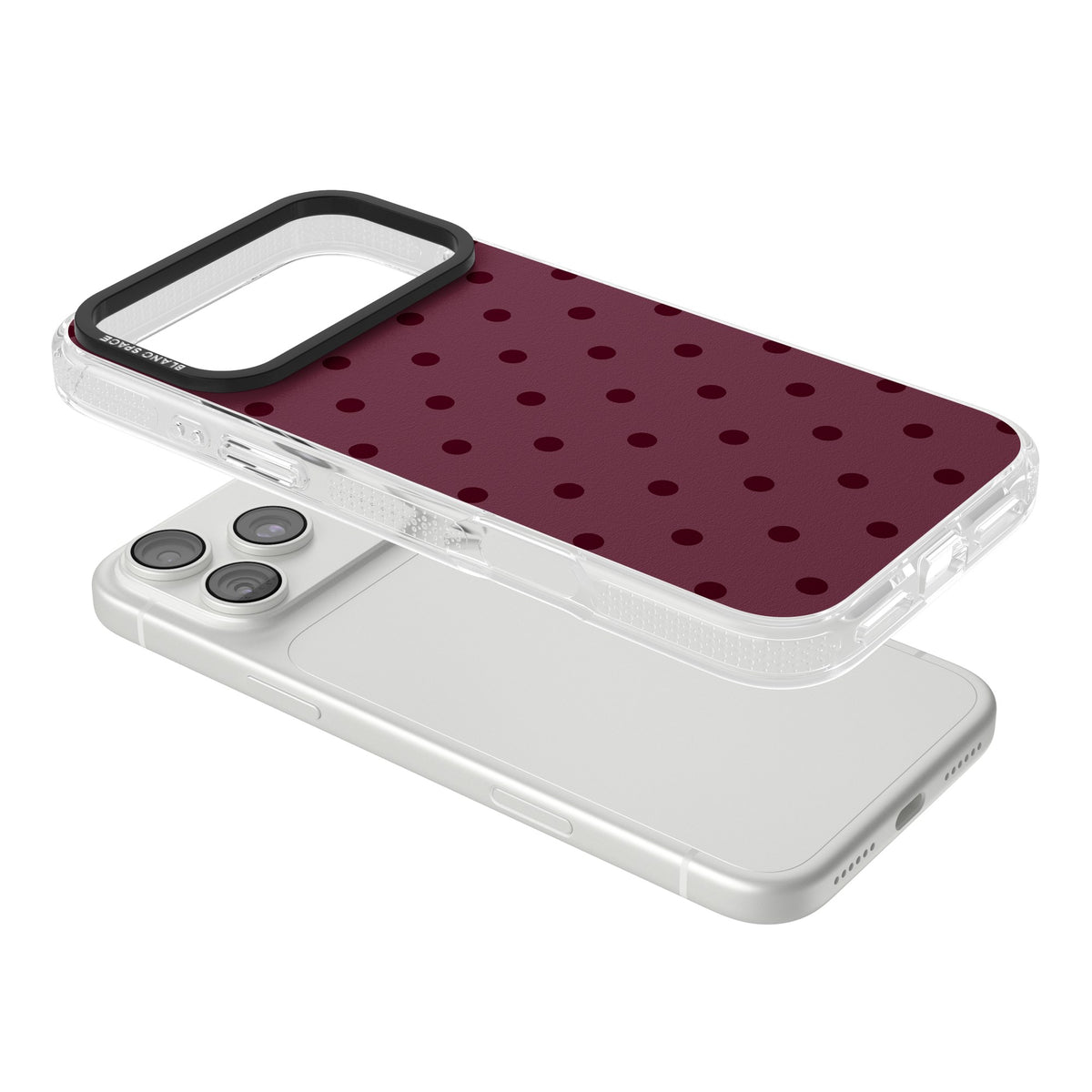 Burgundy Polka Dot minimalist iPhone case featuring black polka dots on a deep burgundy wine red background iPhone 18 Pro Max Impact Air Phone Case angled