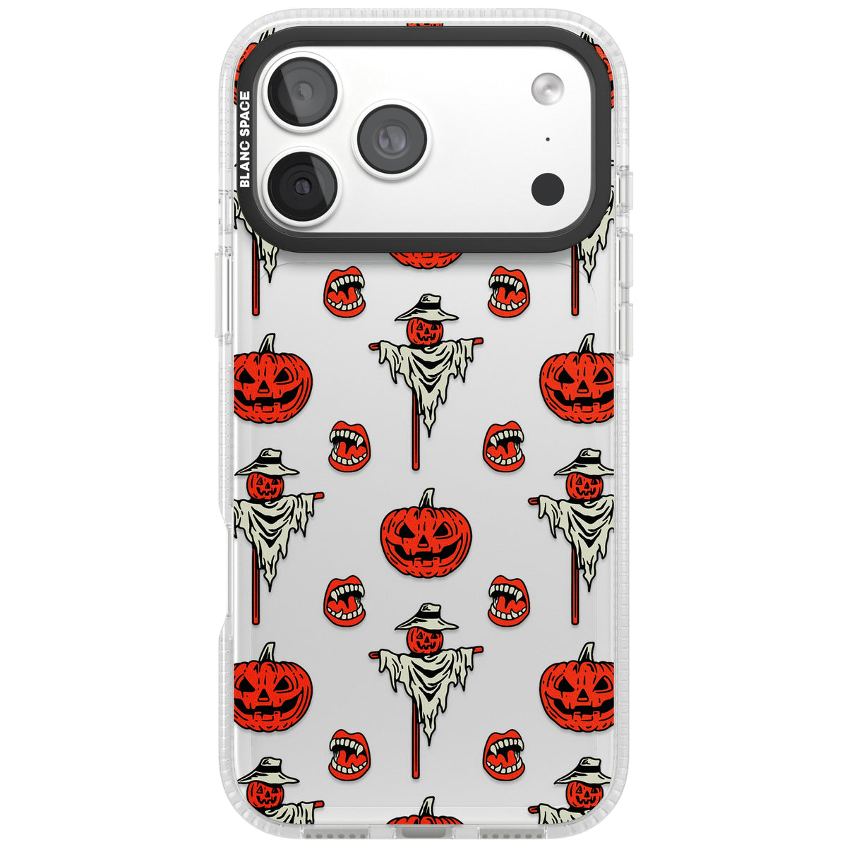 Retro Red Pumpkins & Scarecrows iPhone 18 Pro Max Impact Air Clear Phone Case front