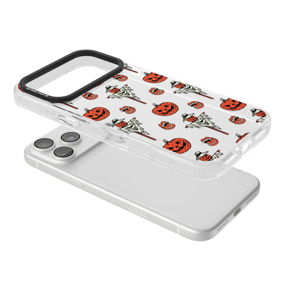 Retro Red Pumpkins & Scarecrows iPhone 18 Pro Max Impact Air Clear Phone Case angled
