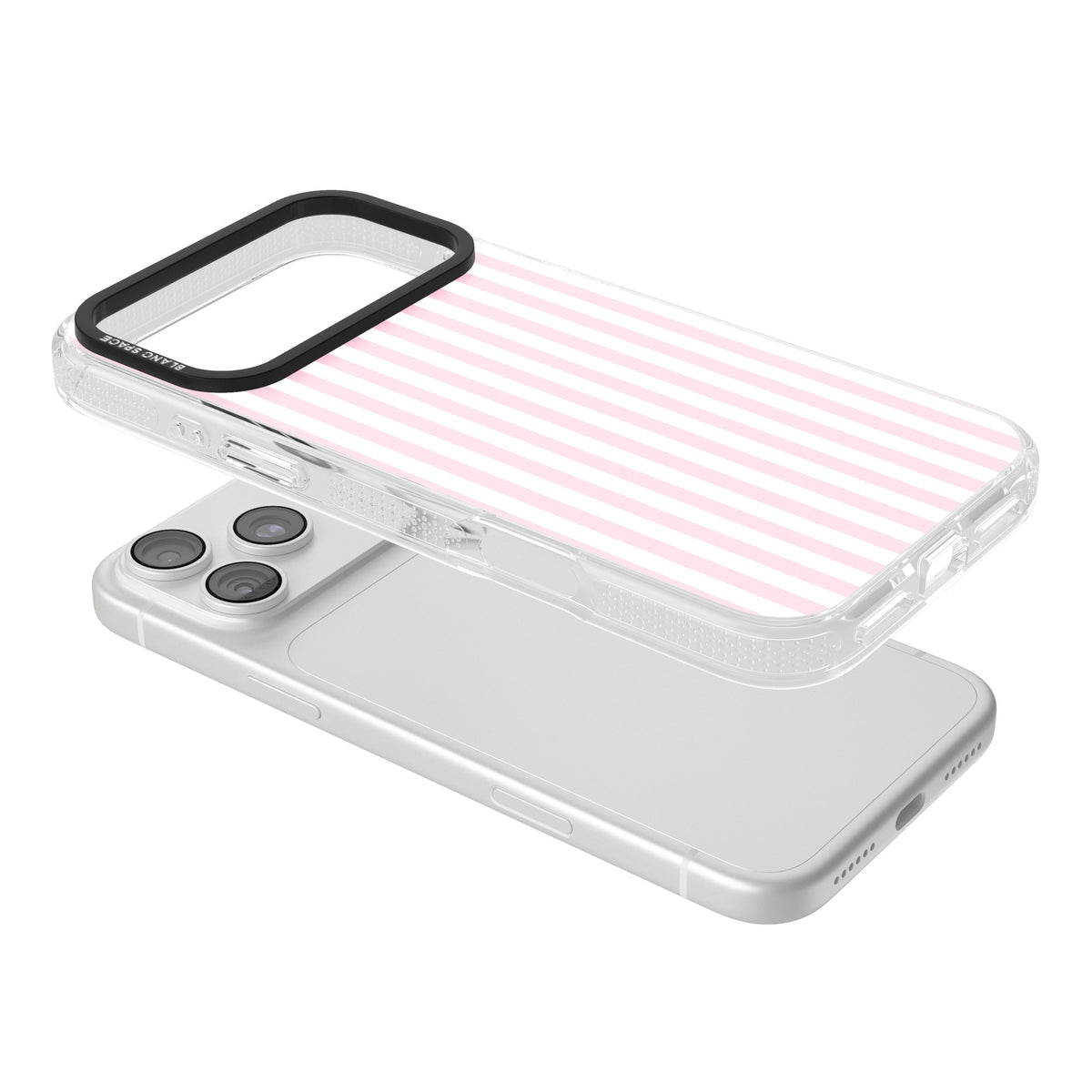 Pink Stripe preppy iPhone case featuring soft pastel pink and white vertical candy stripes iPhone 18 Pro Max Impact Air Phone Case angled