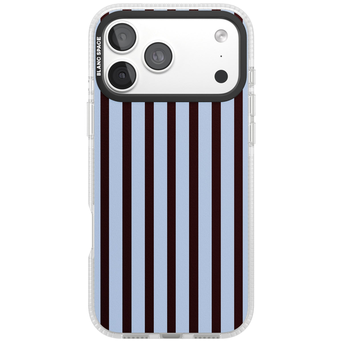 Blackcurrant Stripe preppy iPhone case featuring vertical burgundy and light blue stripes in a classic pinstripe layout iPhone 18 Pro Max Impact Air Phone Case front