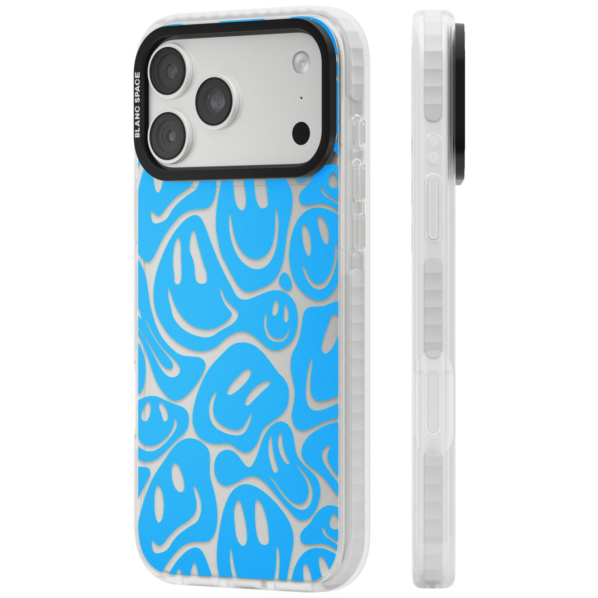 Blue Acid Faces iPhone 18 Pro Max Impact Clear Phone Case side