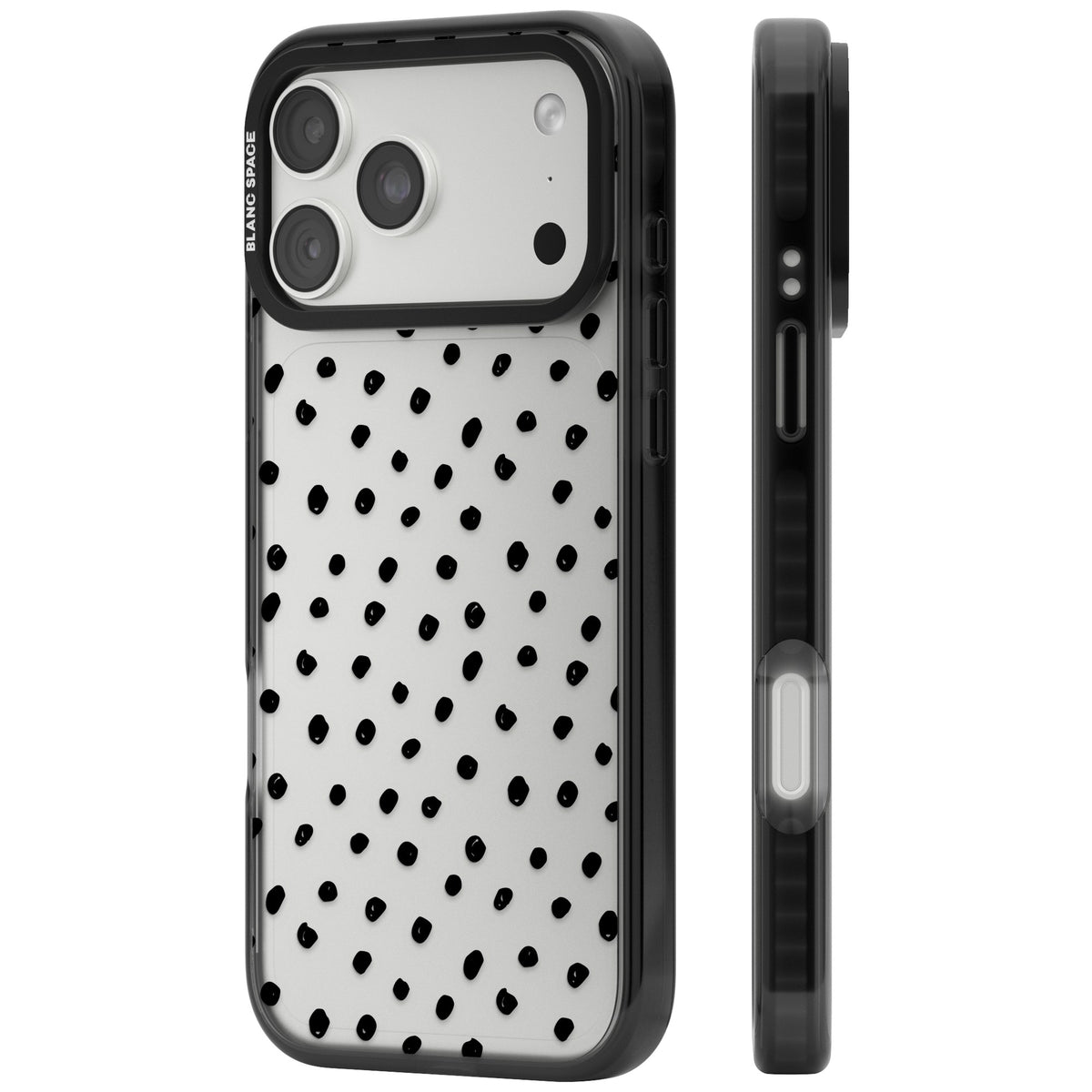 Messy Black Dot Pattern iPhone 18 Pro Max Impact Black Phone Case side