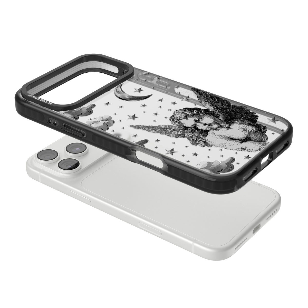 Celestial Cherub iPhone 18 Pro Max Impact Black Phone Case angled