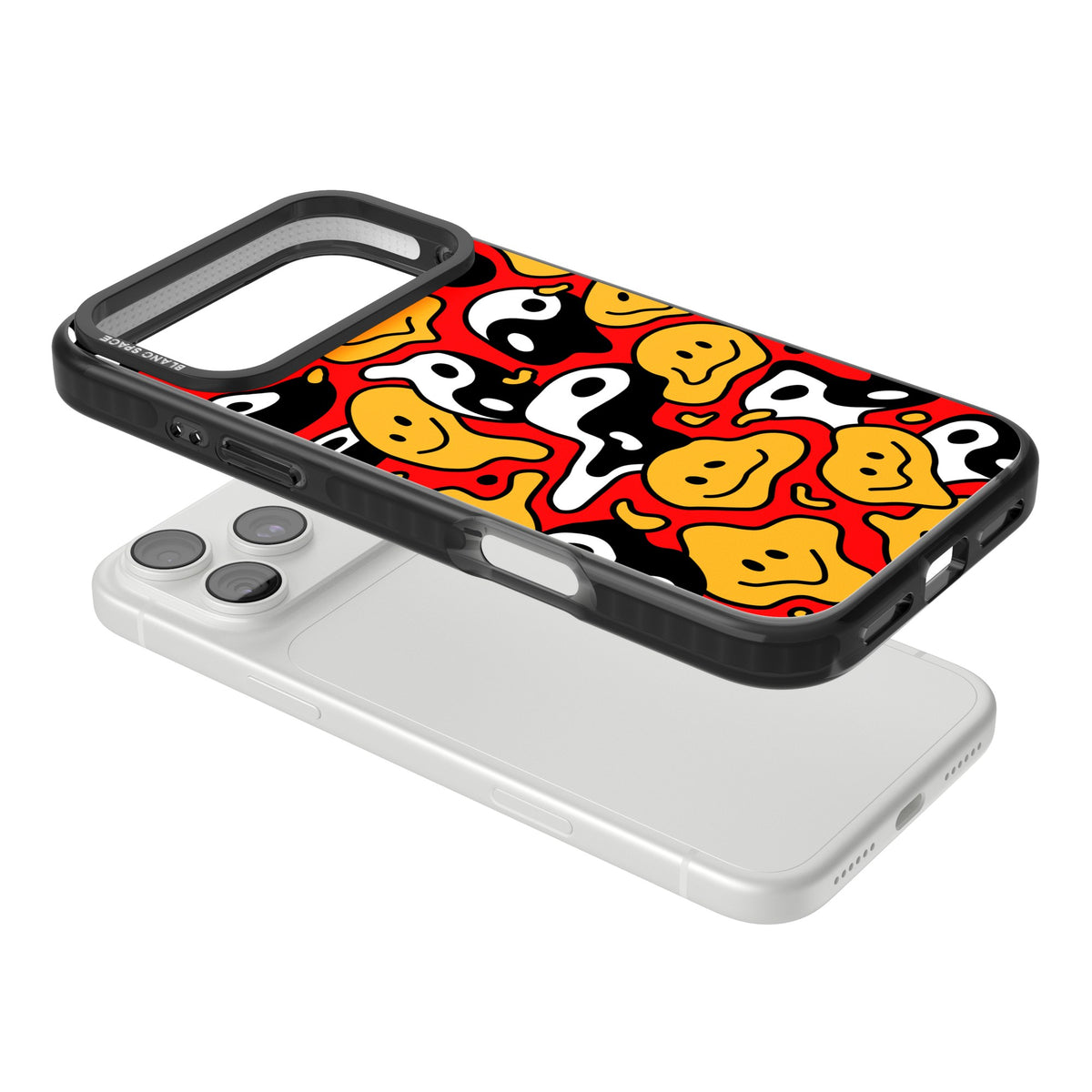 Yin Yang Acid Face iPhone 18 Pro Max Impact Black Phone Case angled
