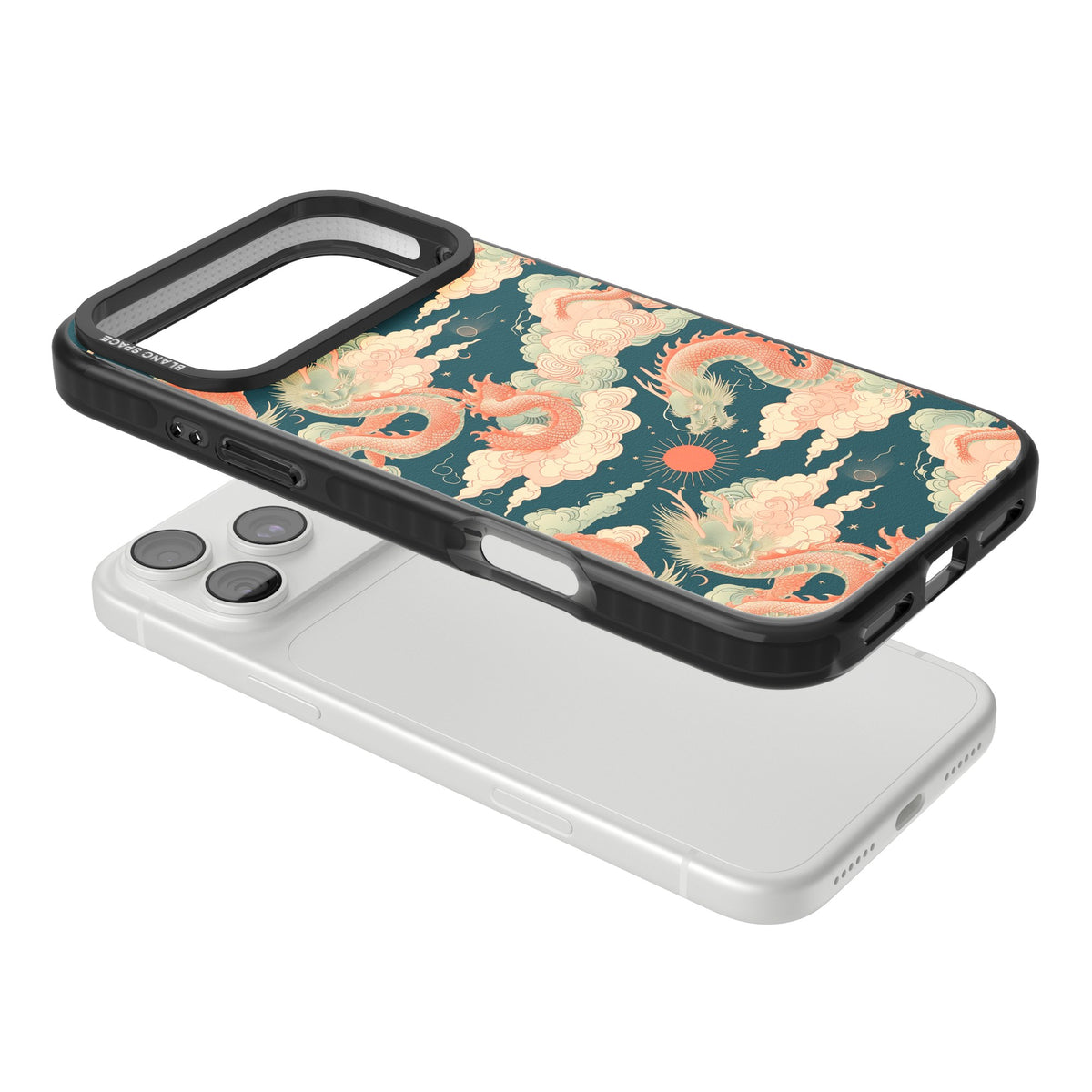 Chinese Dragons Clouds iPhone 18 Pro Max Impact Black Phone Case angled