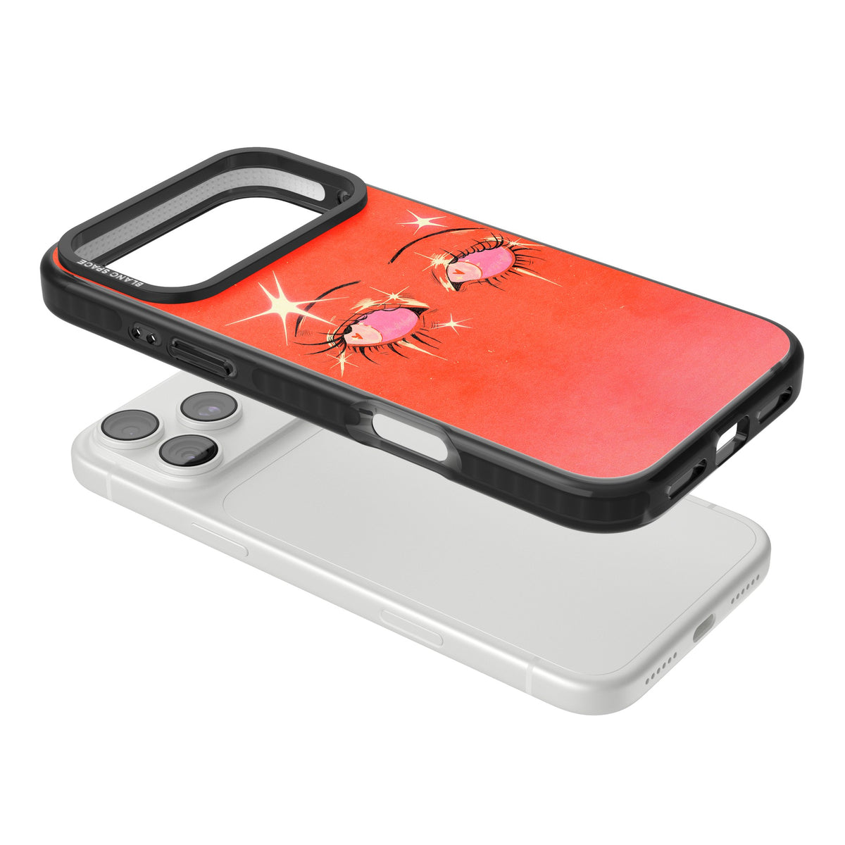 Pink Ethereal Eyes iPhone 18 Pro Max Impact Black Phone Case angled