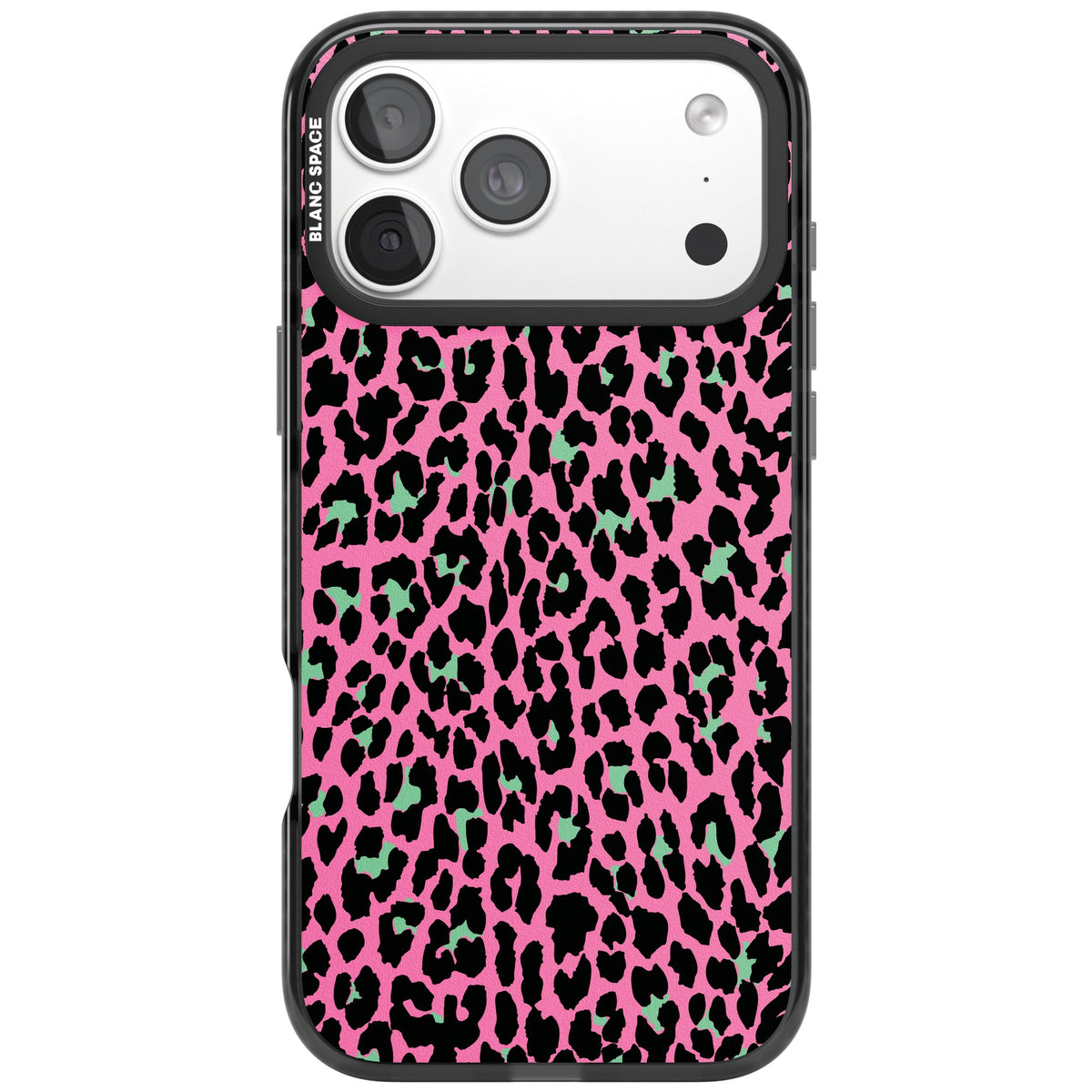 Pink & Green Leopard iPhone 18 Pro Max Impact Black Phone Case front