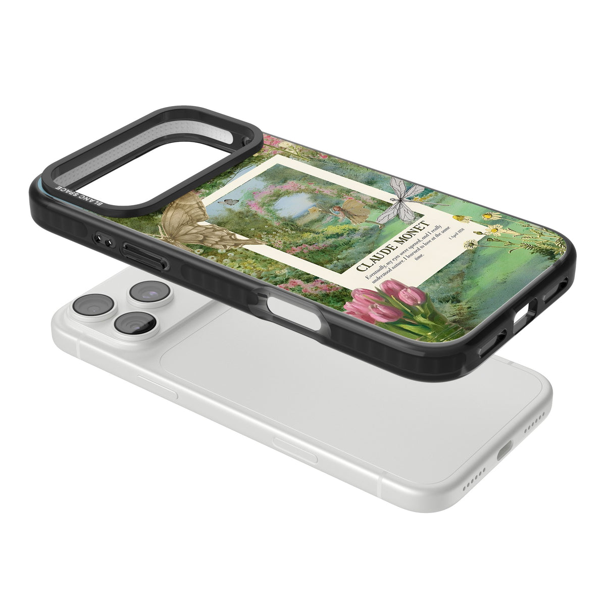 Monet Fairy Garden iPhone 18 Pro Max Impact Black Phone Case angled