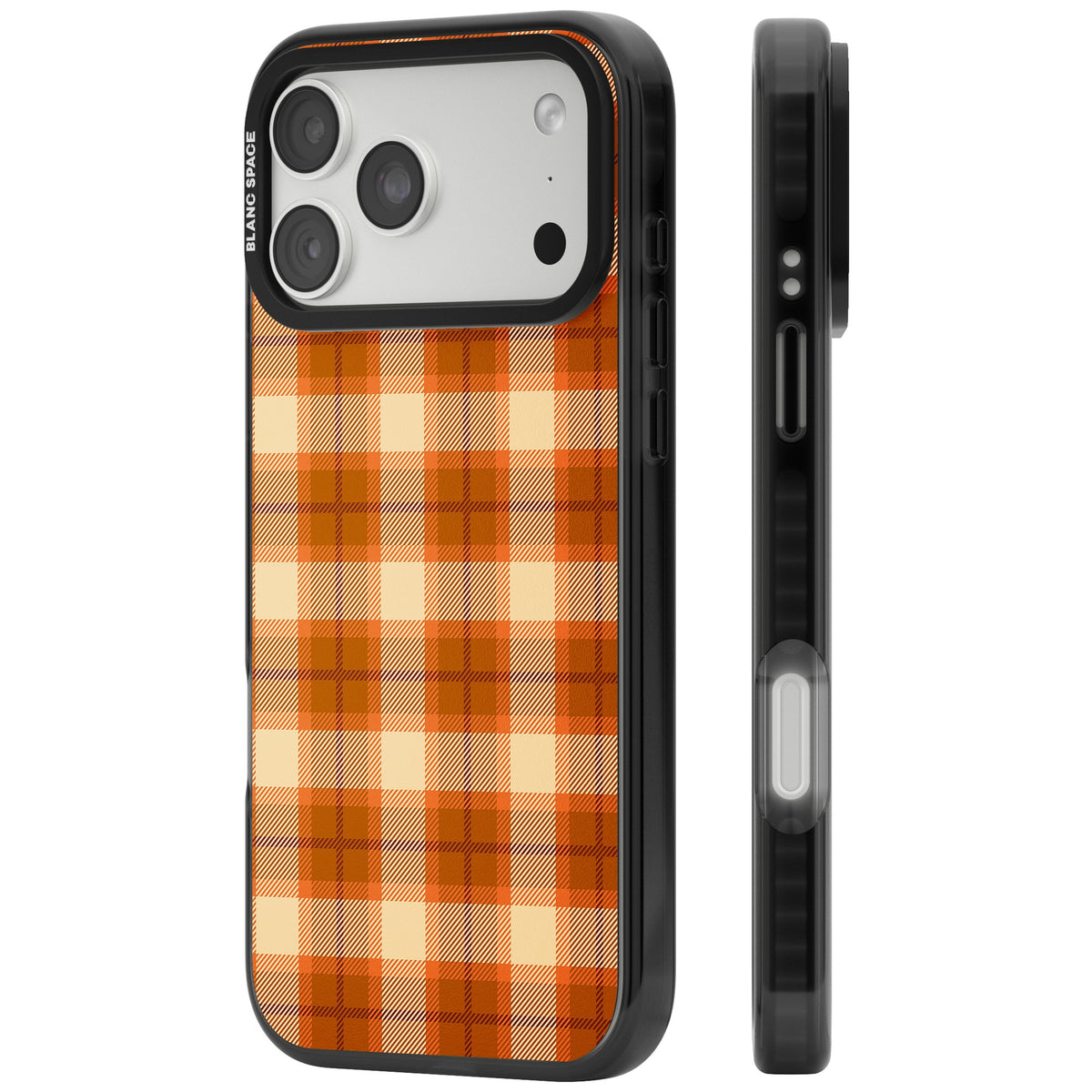 Pumpkin Plaid iPhone 18 Pro Max Impact Black Phone Case side