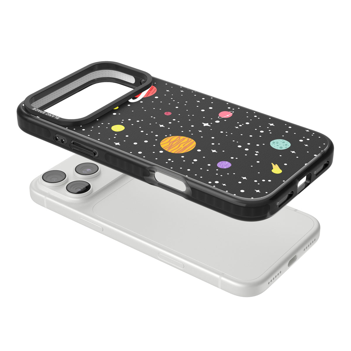 Cute Cartoon Planets iPhone 18 Pro Max Impact Black Phone Case angled