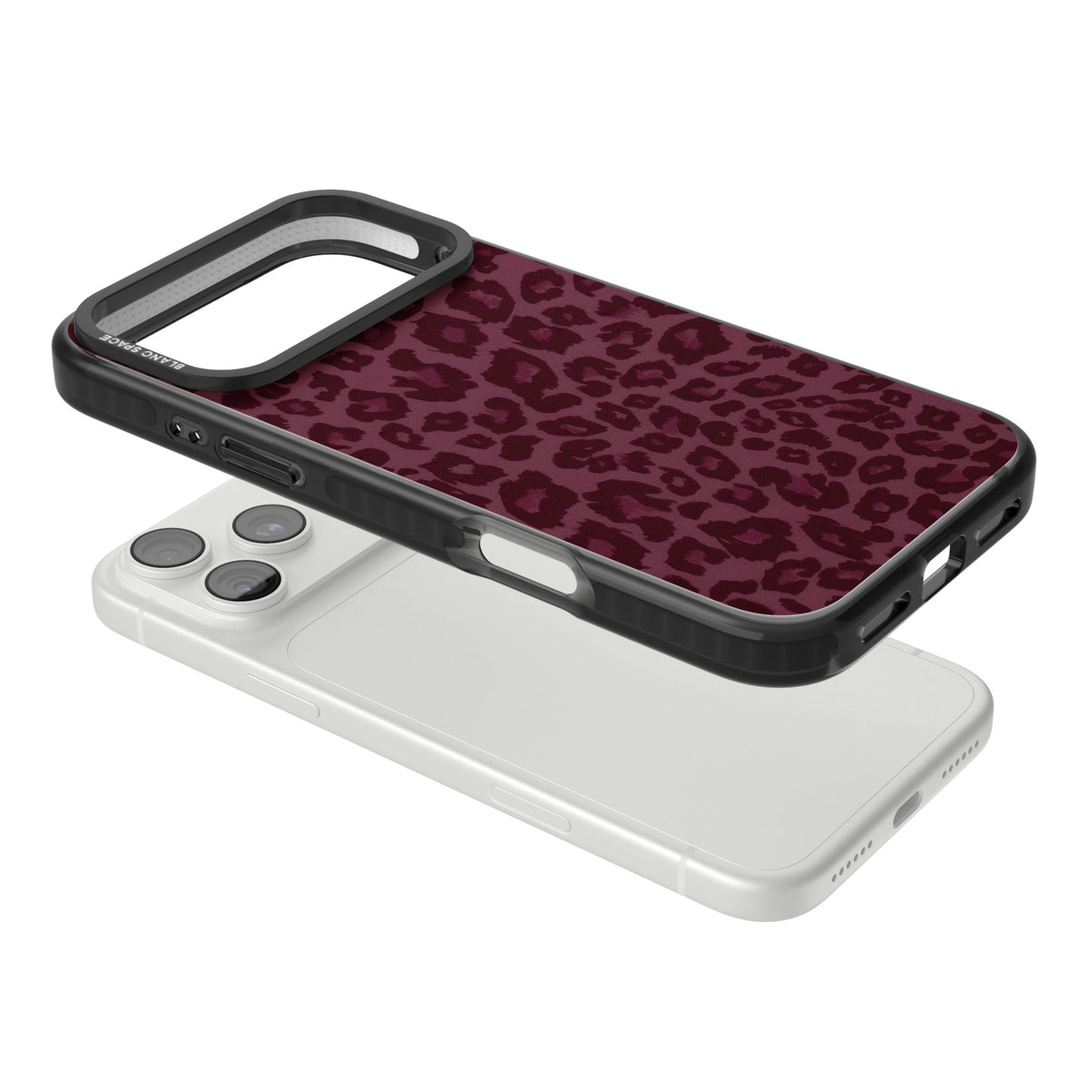 Burgundy Leopard iPhone 18 Pro Max Impact Black Phone Case angled