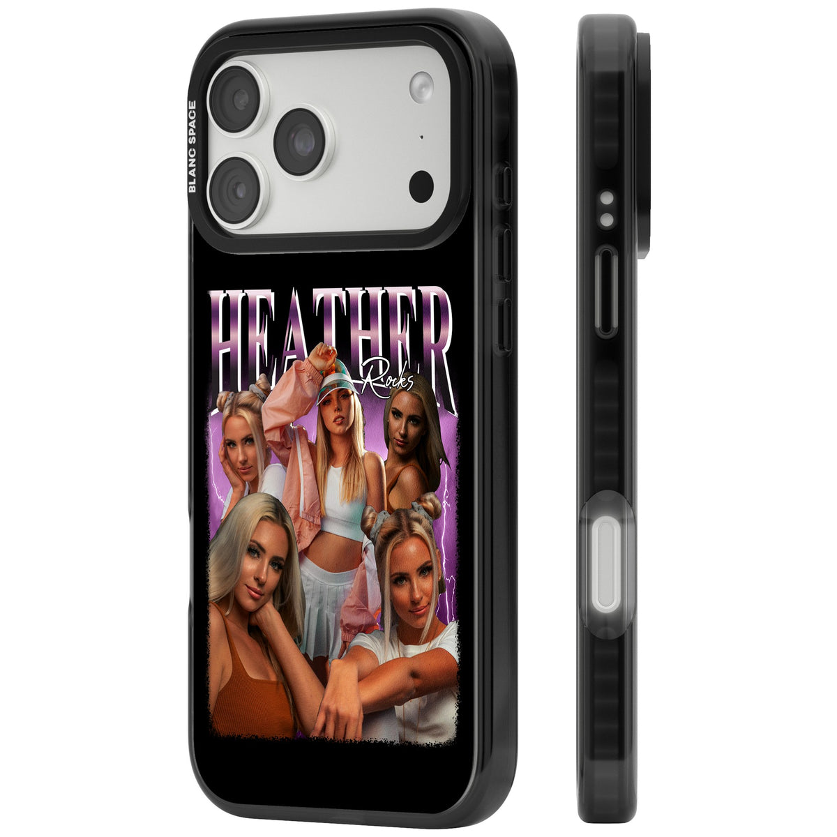 Personalised Airbrush Name & Photo Collage (Pink) iPhone 18 Pro Max Impact Black Phone Case side