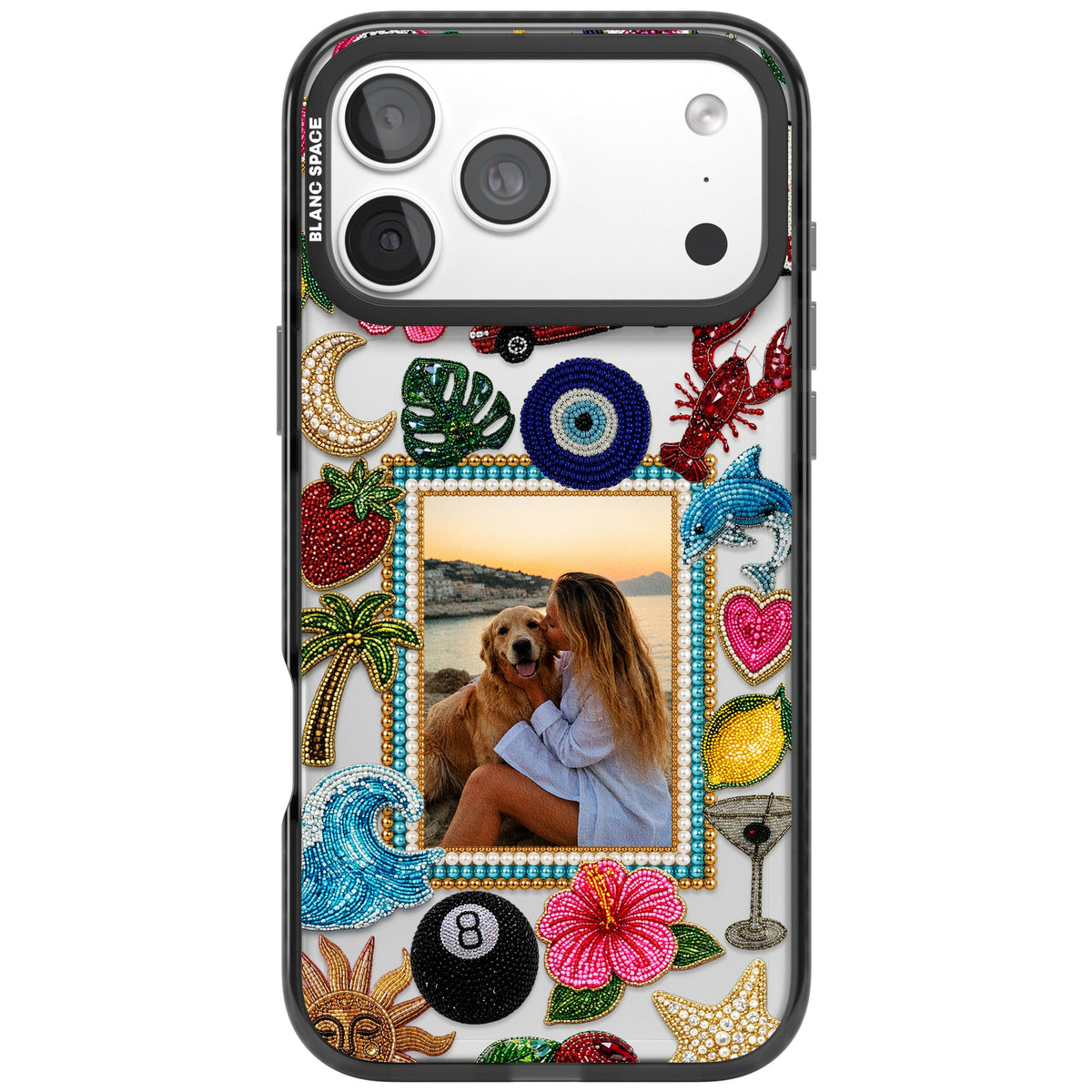 Personalised Beaded Photo iPhone 18 Pro Max Impact Black Phone Case front