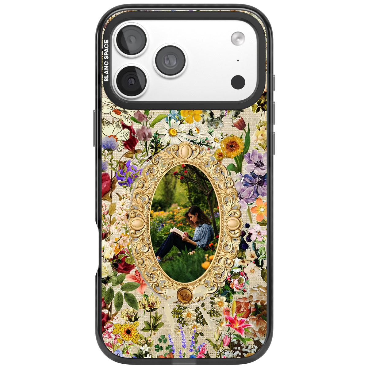 Personalised Vintage Wildflower Frame iPhone 18 Pro Max Impact Black Phone Case front