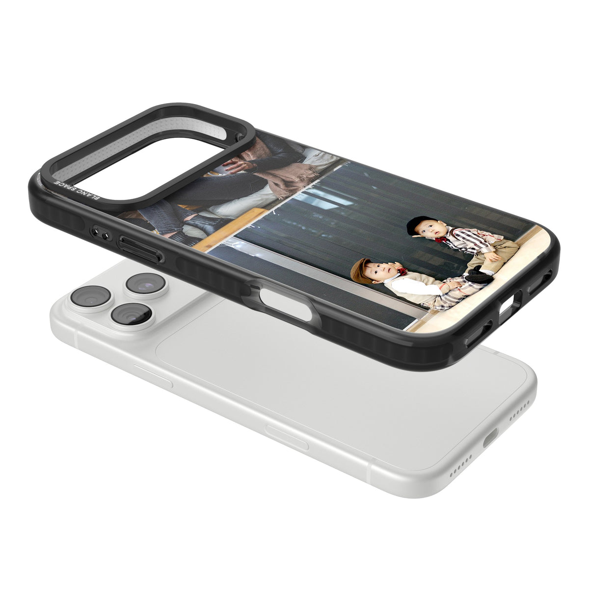 Personalised 2 Photo Grid iPhone 18 Pro Max Impact Black Phone Case angled