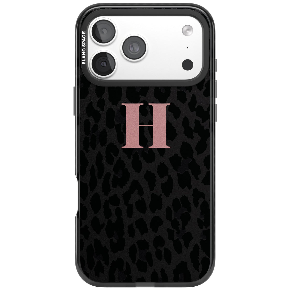 Personalised Leopard Pink Monogram iPhone 18 Pro Max Impact Black Phone Case front