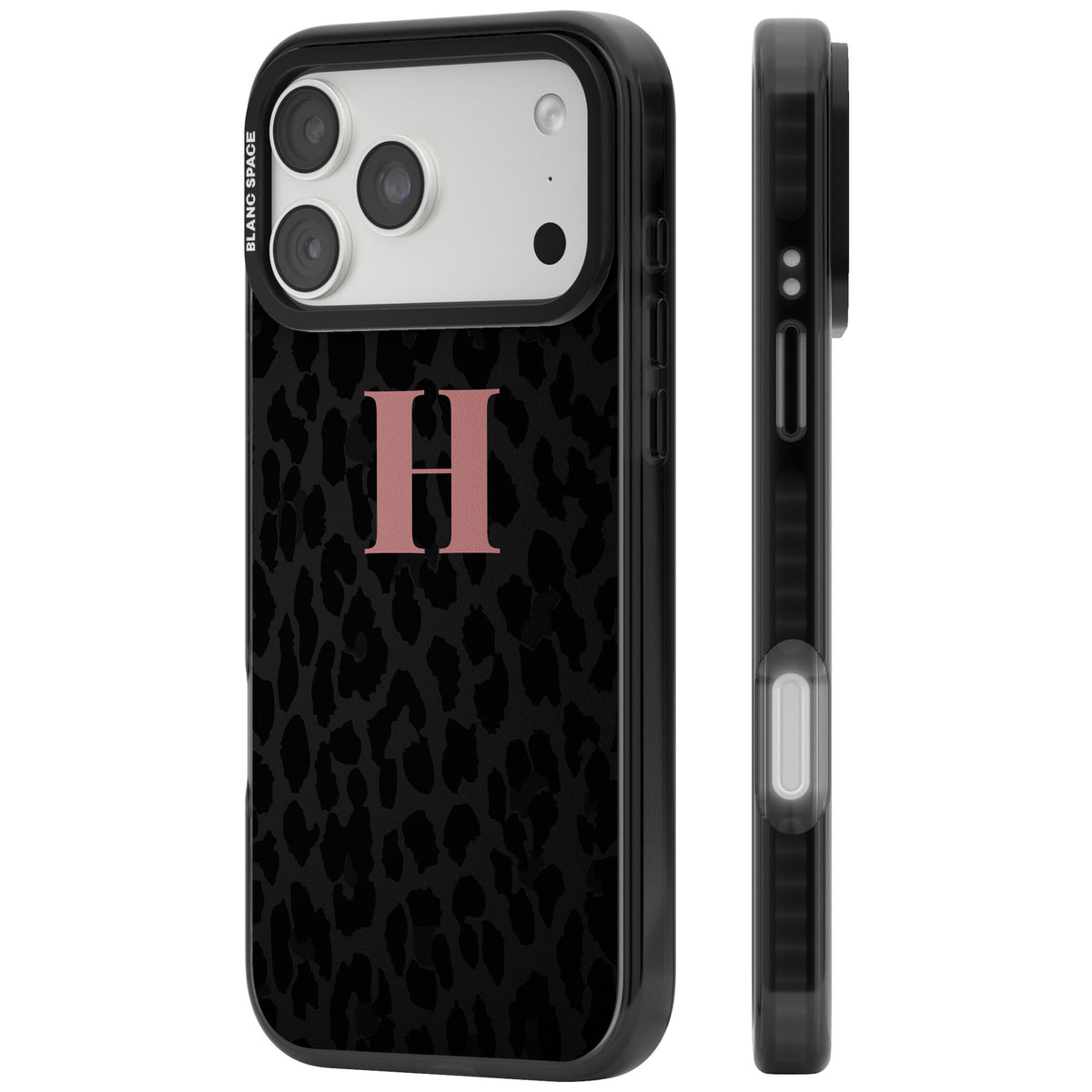 Personalised Leopard Pink Monogram iPhone 18 Pro Max Impact Black Phone Case side