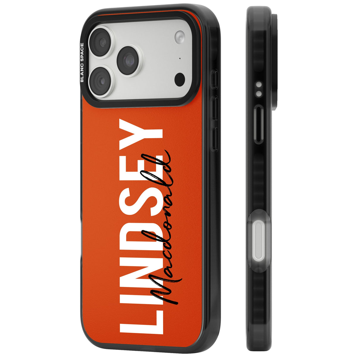 Personalised Bold Name: Orange iPhone 18 Pro Max Impact Black Phone Case side