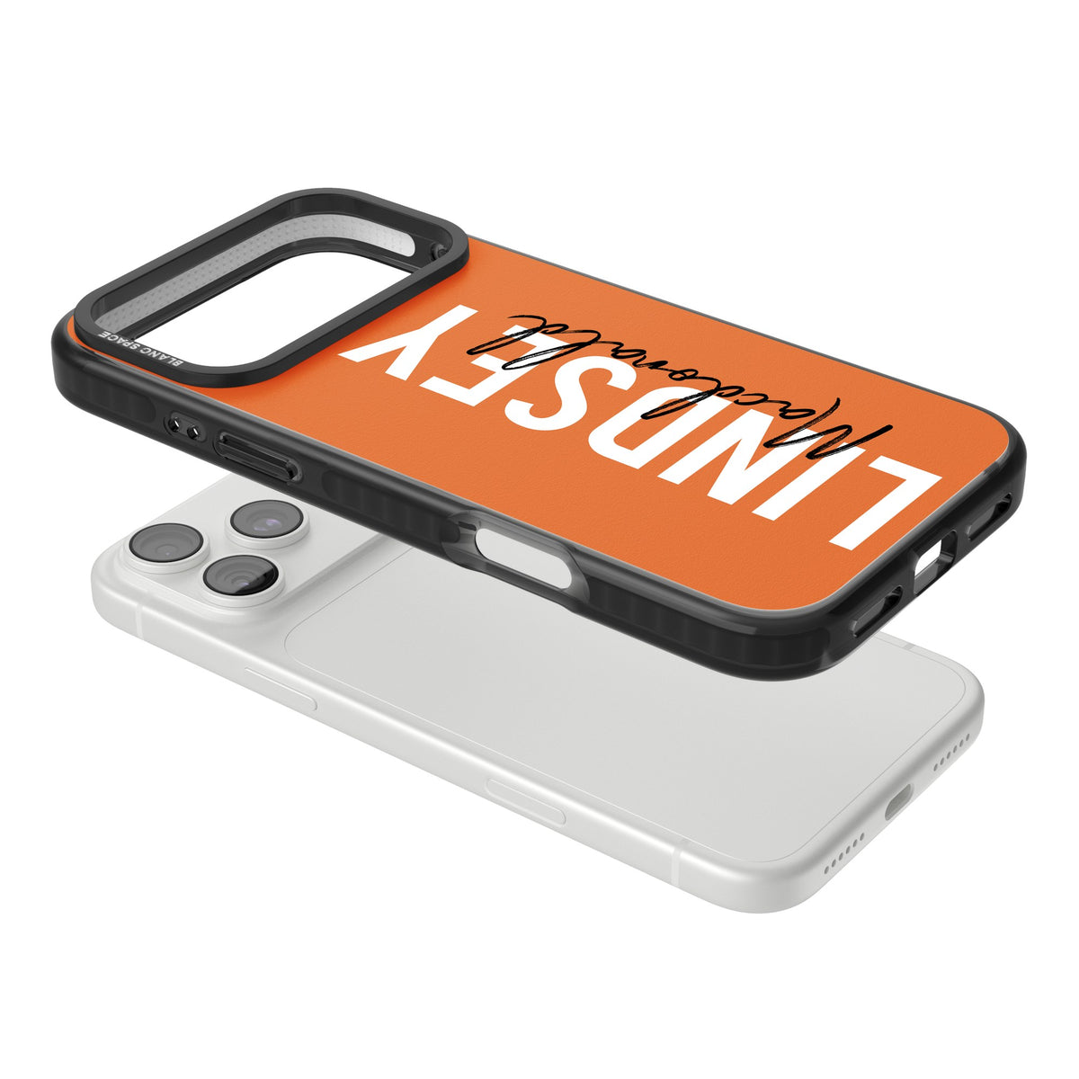 Personalised Bold Name: Orange iPhone 18 Pro Max Impact Black Phone Case angled