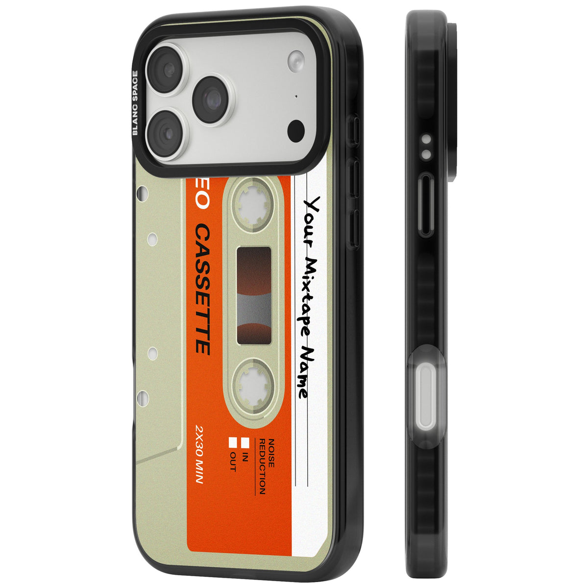 Personalised Retro Cassette Classic iPhone 18 Pro Max Impact Black Phone Case side