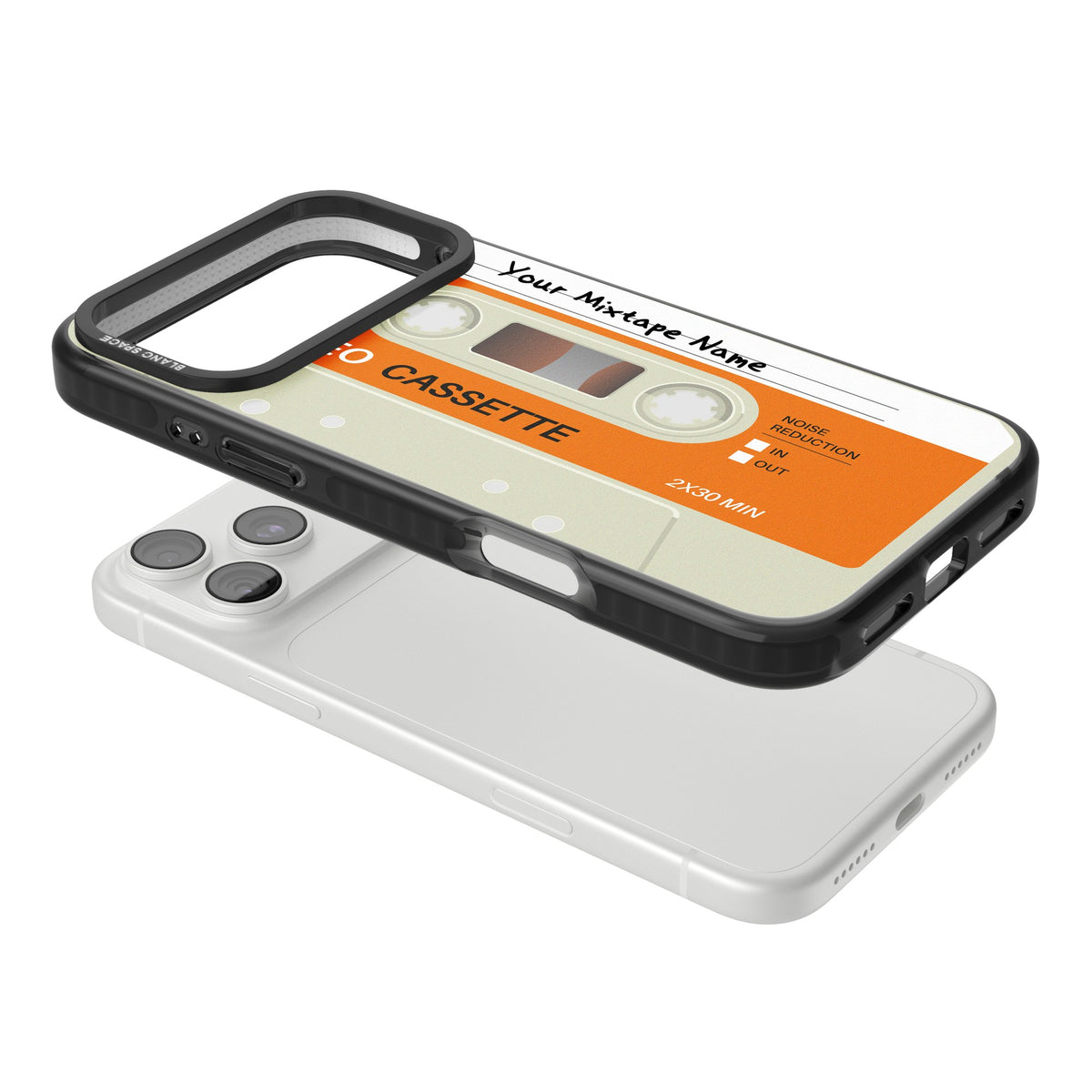 Personalised Retro Cassette Classic iPhone 18 Pro Max Impact Black Phone Case angled