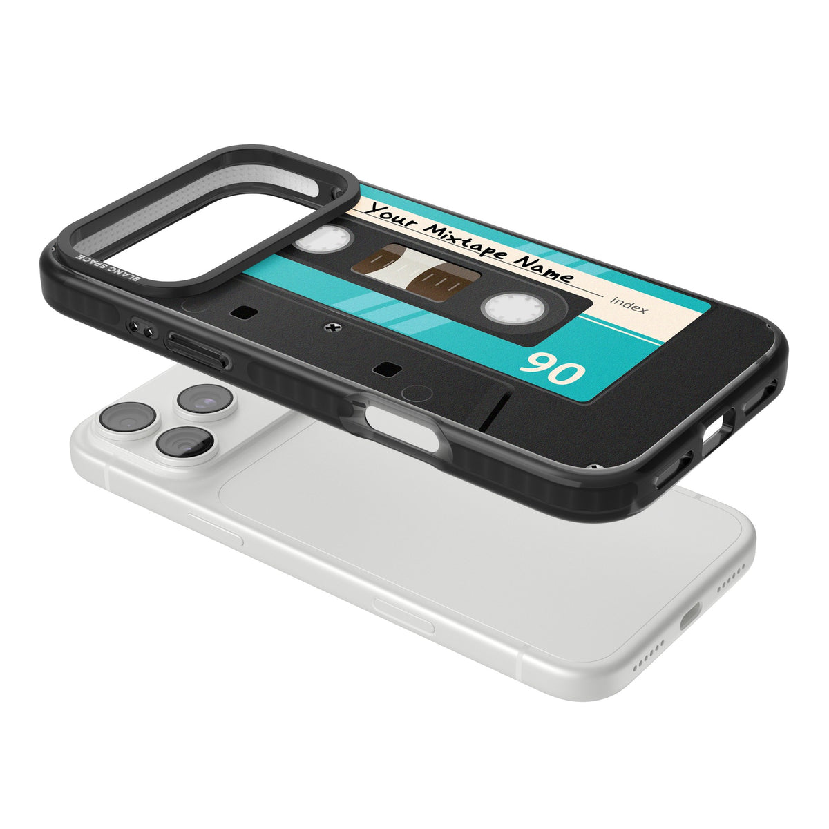 Personalised Retro Mixtape Dark iPhone 18 Pro Max Impact Black Phone Case angled