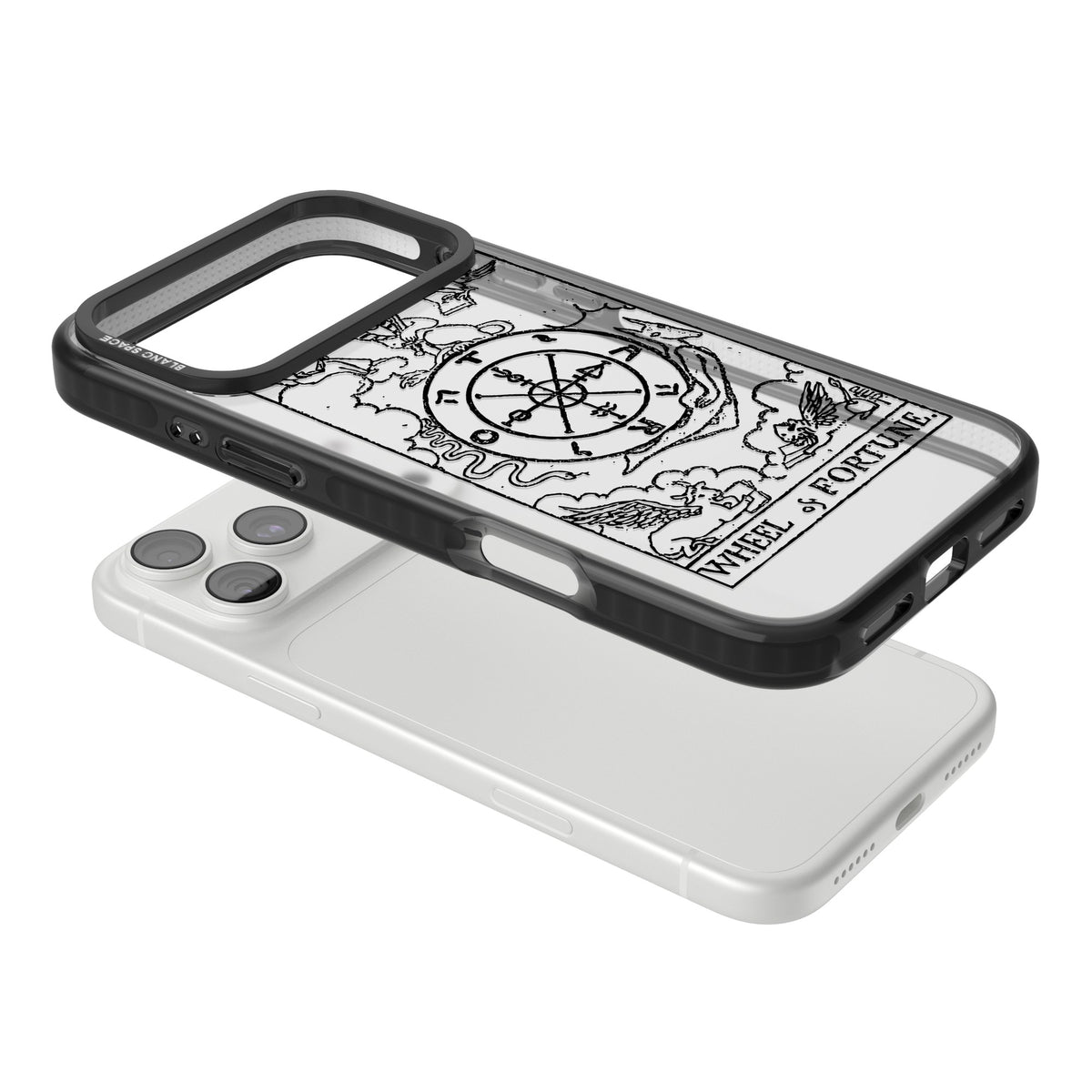 Personalised Wheel Of Fortune Tarot Transparent iPhone 18 Pro Max Impact Black Phone Case angled