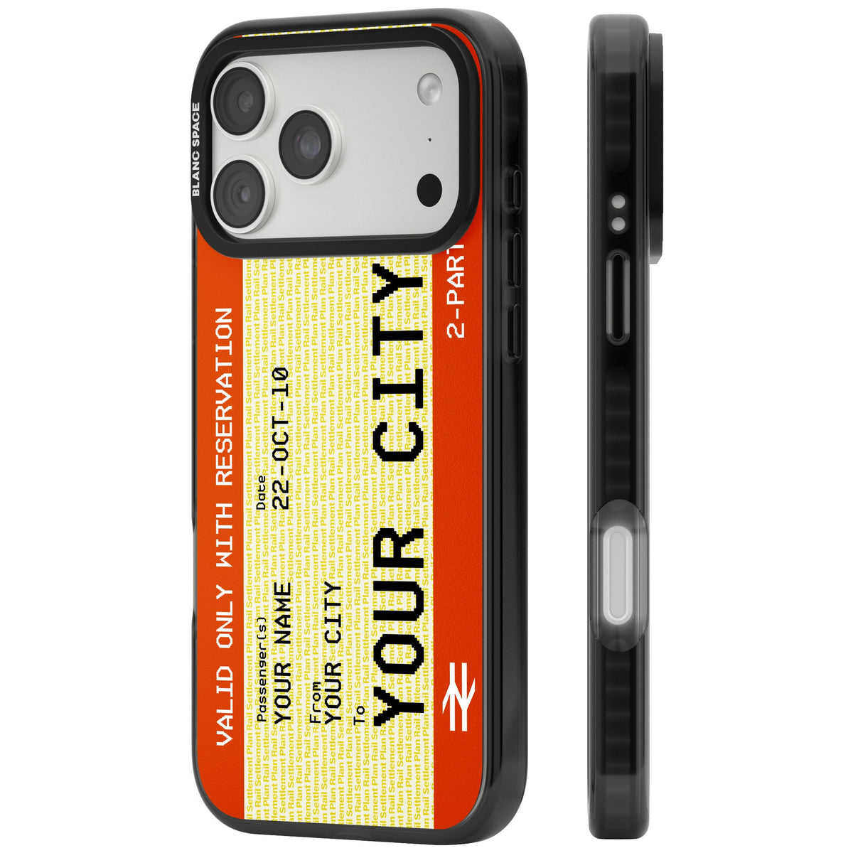 Personalised Create Your Own Train Ticket iPhone 18 Pro Max Impact Black Phone Case side