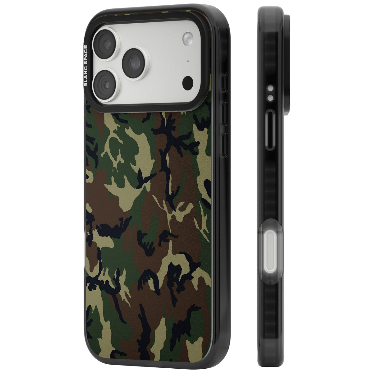 Forest Green Camo iPhone 18 Pro Max Impact Black Phone Case side
