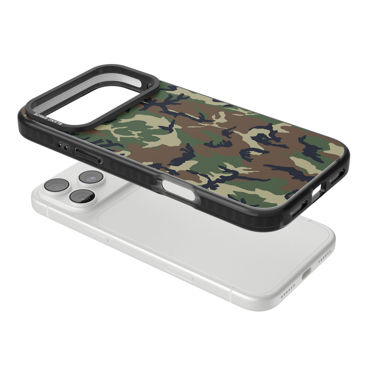 Forest Green Camo iPhone 18 Pro Max Impact Black Phone Case angled
