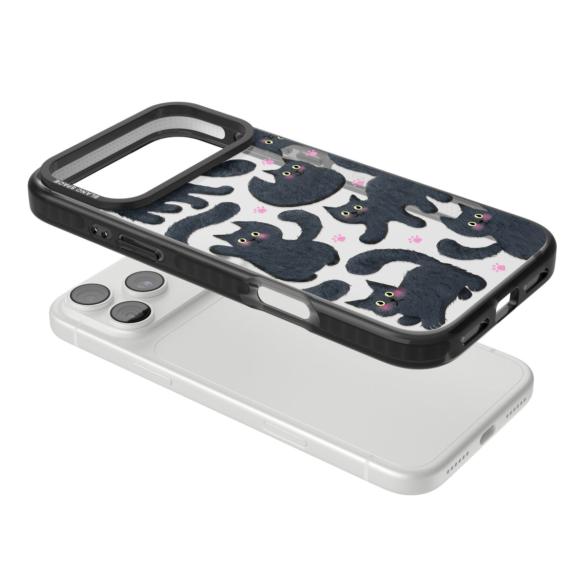 Midnight Cats iPhone 18 Pro Max Impact Black Phone Case angled