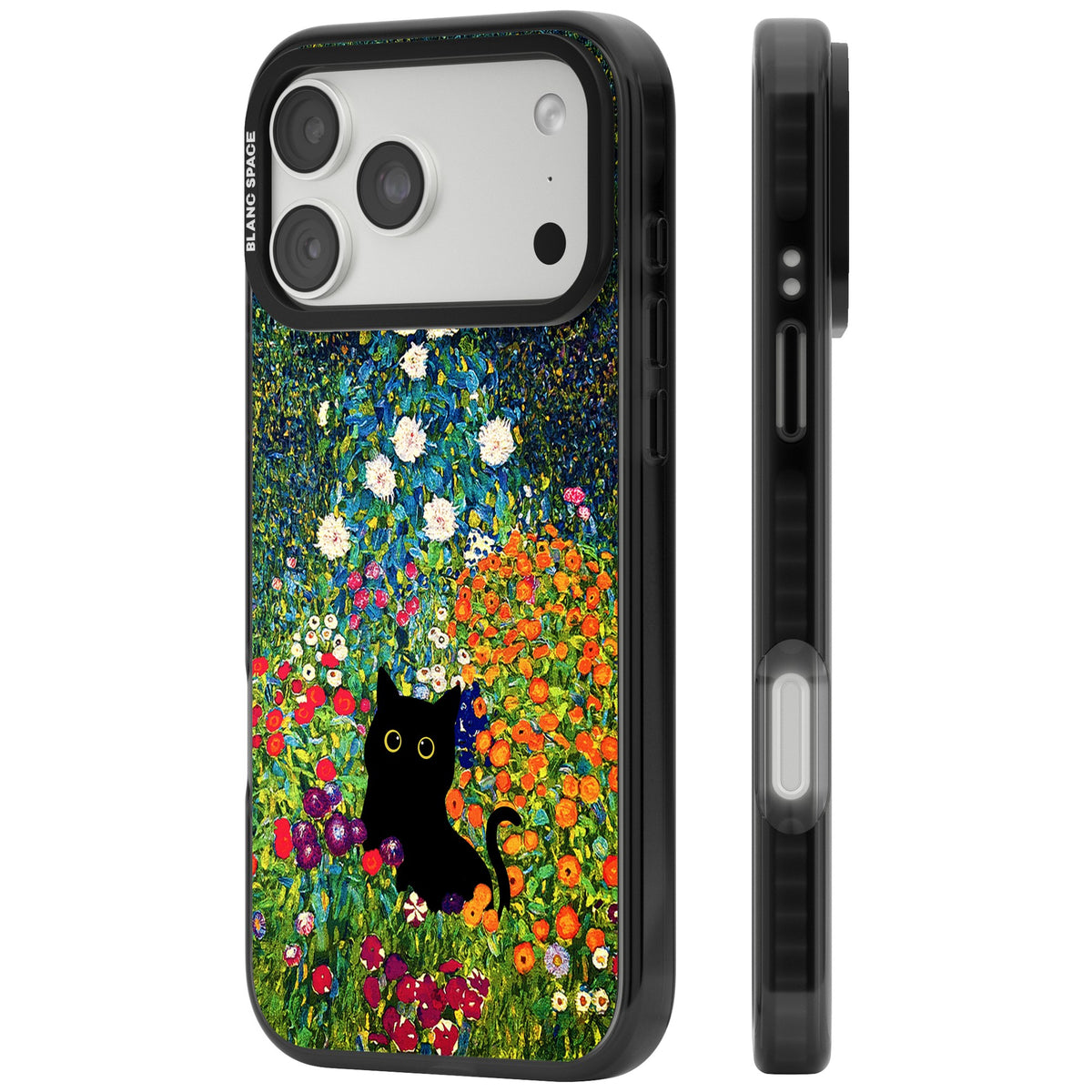 Cat in Klimt's Garden iPhone 18 Pro Max Impact Black Phone Case side