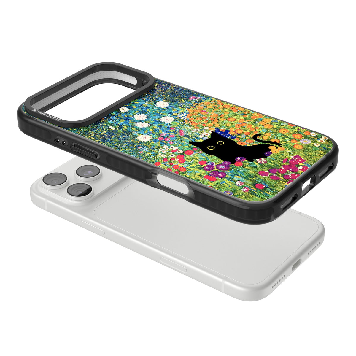 Cat in Klimt's Garden iPhone 18 Pro Max Impact Black Phone Case angled