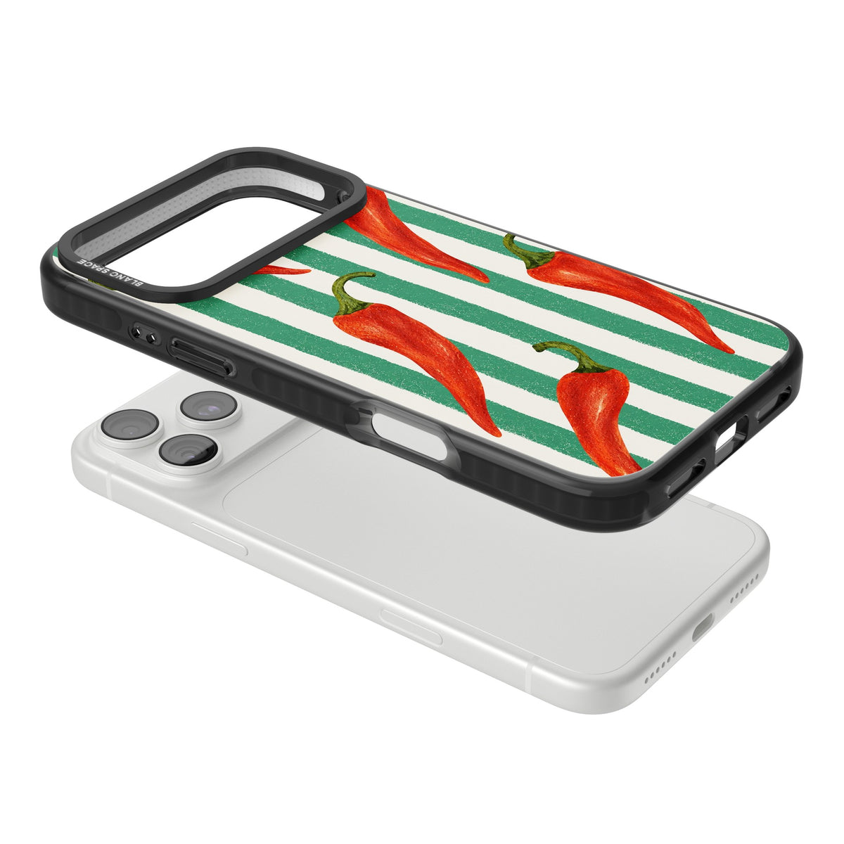 Striped Chillis iPhone 18 Pro Max Impact Black Phone Case angled