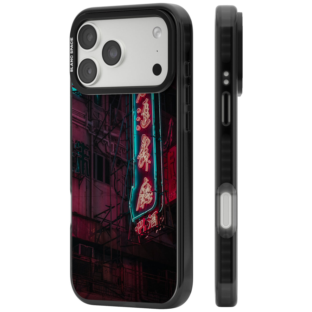 Neon Kanji Cityscape iPhone 18 Pro Max Impact Black Phone Case side