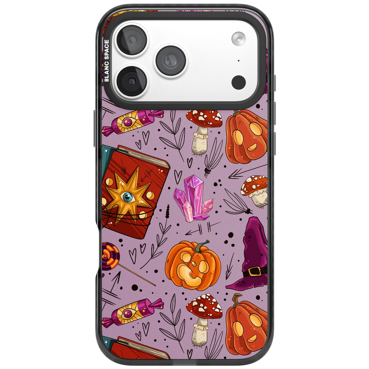 Witchy Cartoon Halloween Pattern iPhone 18 Pro Max Impact Black Phone Case front