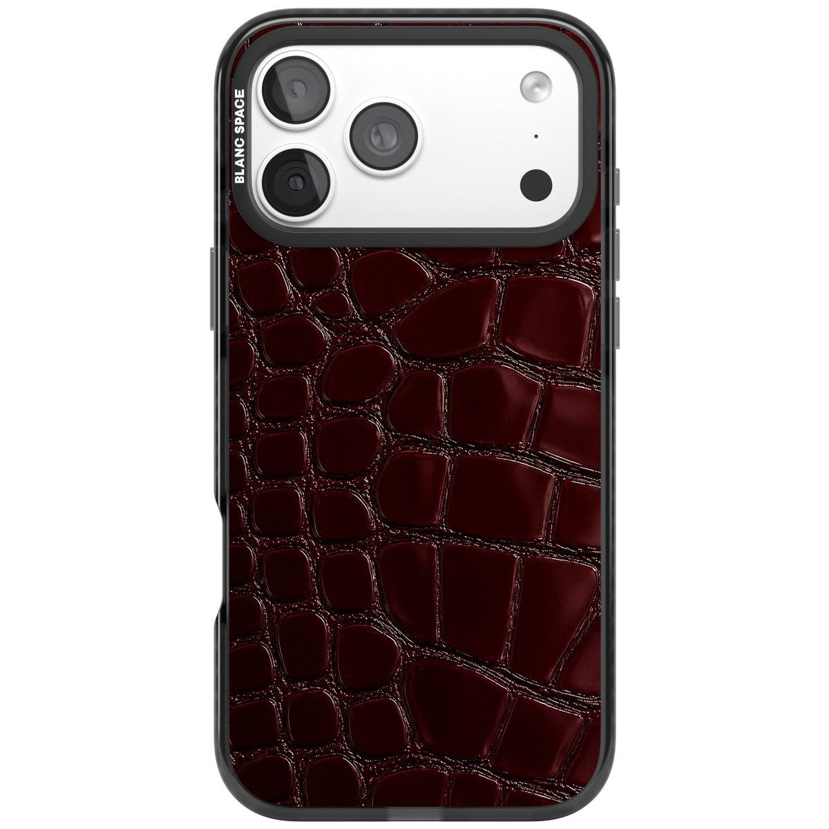 Dark Wine Crocodile old money iPhone case featuring burgundy crocodile leather print with glossy embossed-look scales iPhone 18 Pro Max Impact Black Phone Case front