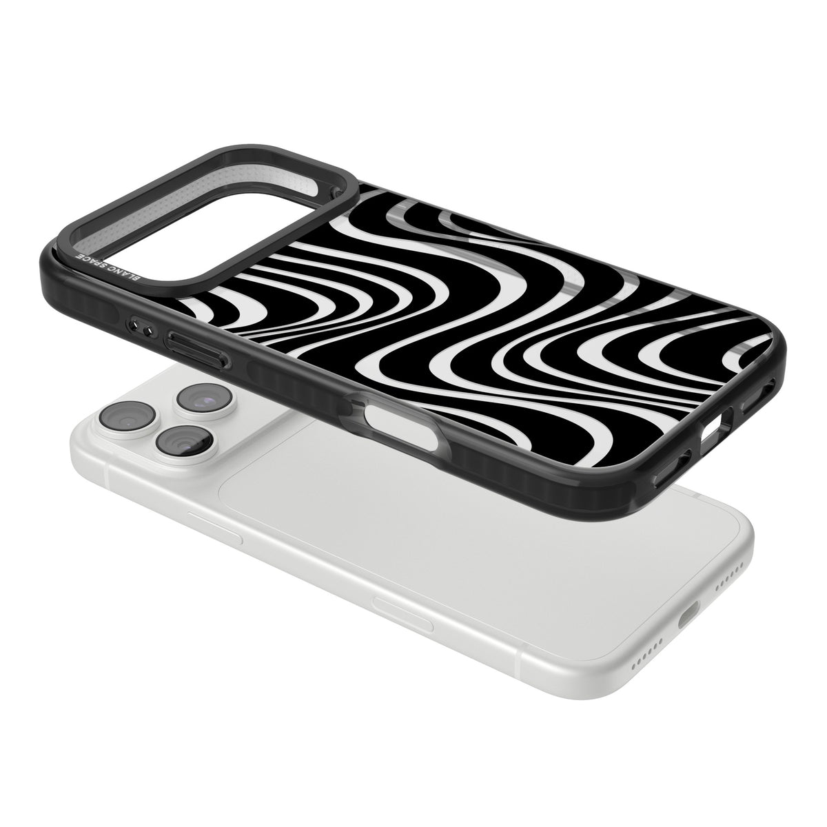 Abstract Waves iPhone 18 Pro Max Impact Black Phone Case angled