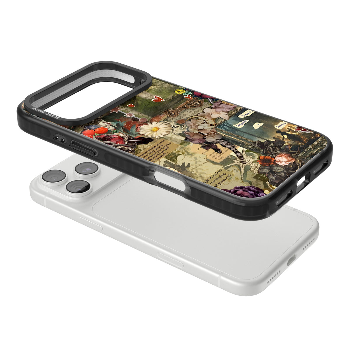 Textbook Romance Collage iPhone 18 Pro Max Impact Black Phone Case angled