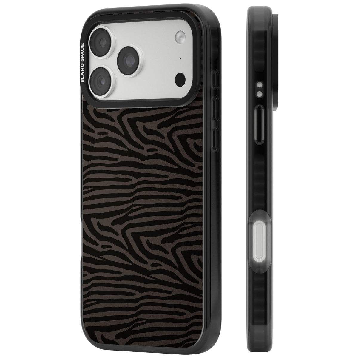 Dark Zebra Print iPhone 18 Pro Max Impact Black Phone Case side