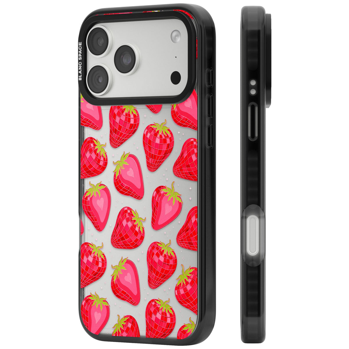 Disco Strawberry iPhone 18 Pro Max Impact Black Phone Case side