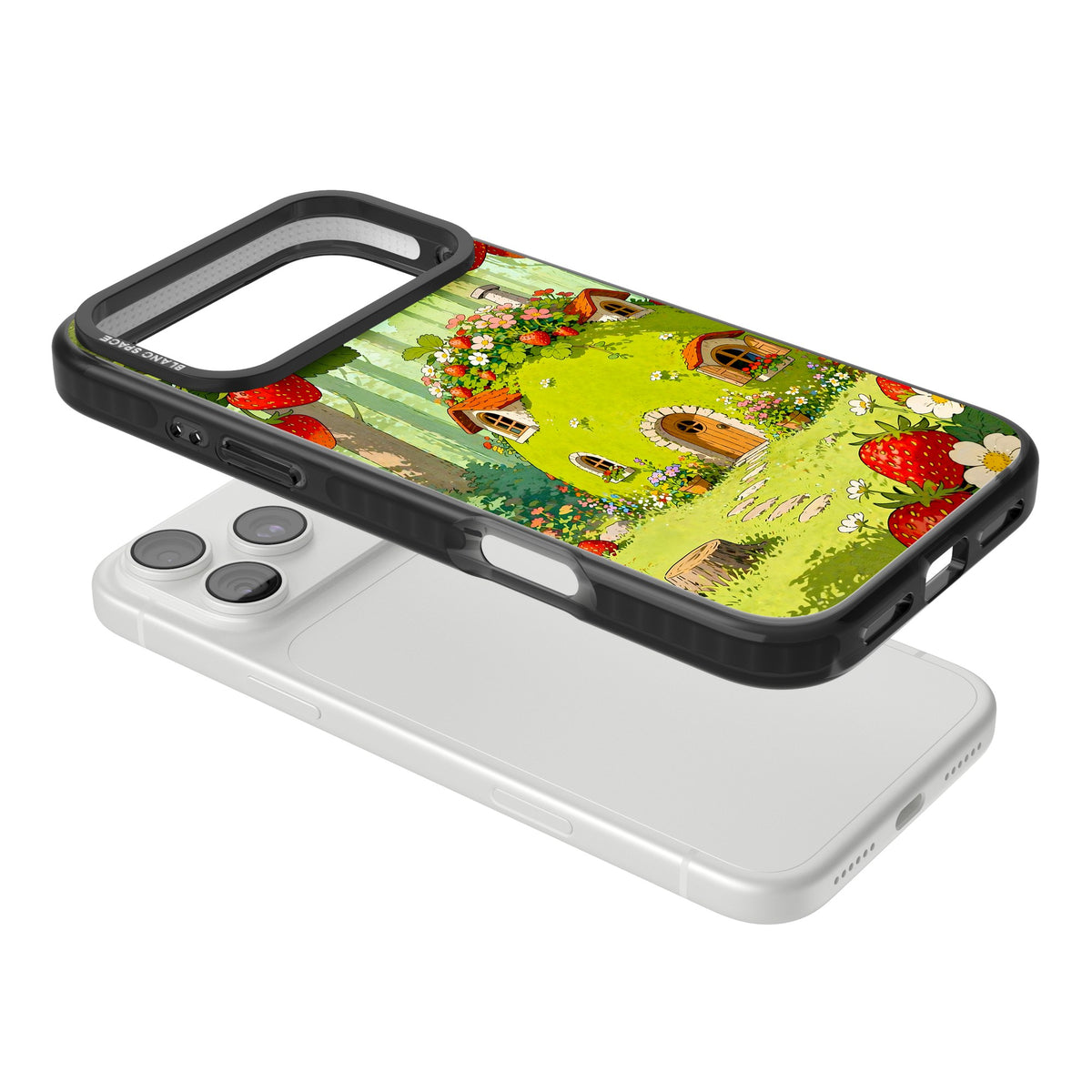 Strawberry Cottage iPhone 18 Pro Max Impact Black Phone Case angled