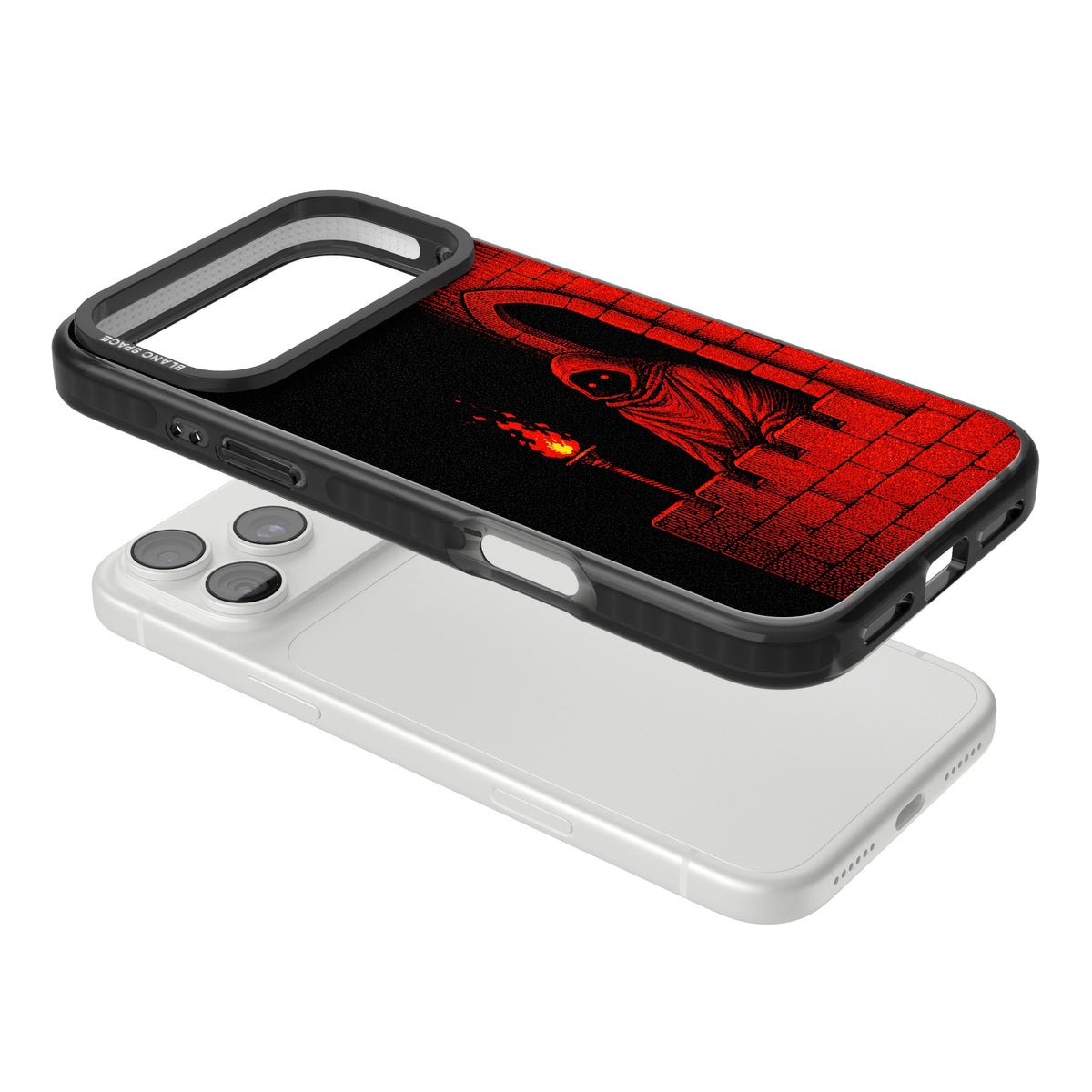 Crimson Crypt iPhone 18 Pro Max Impact Black Phone Case angled