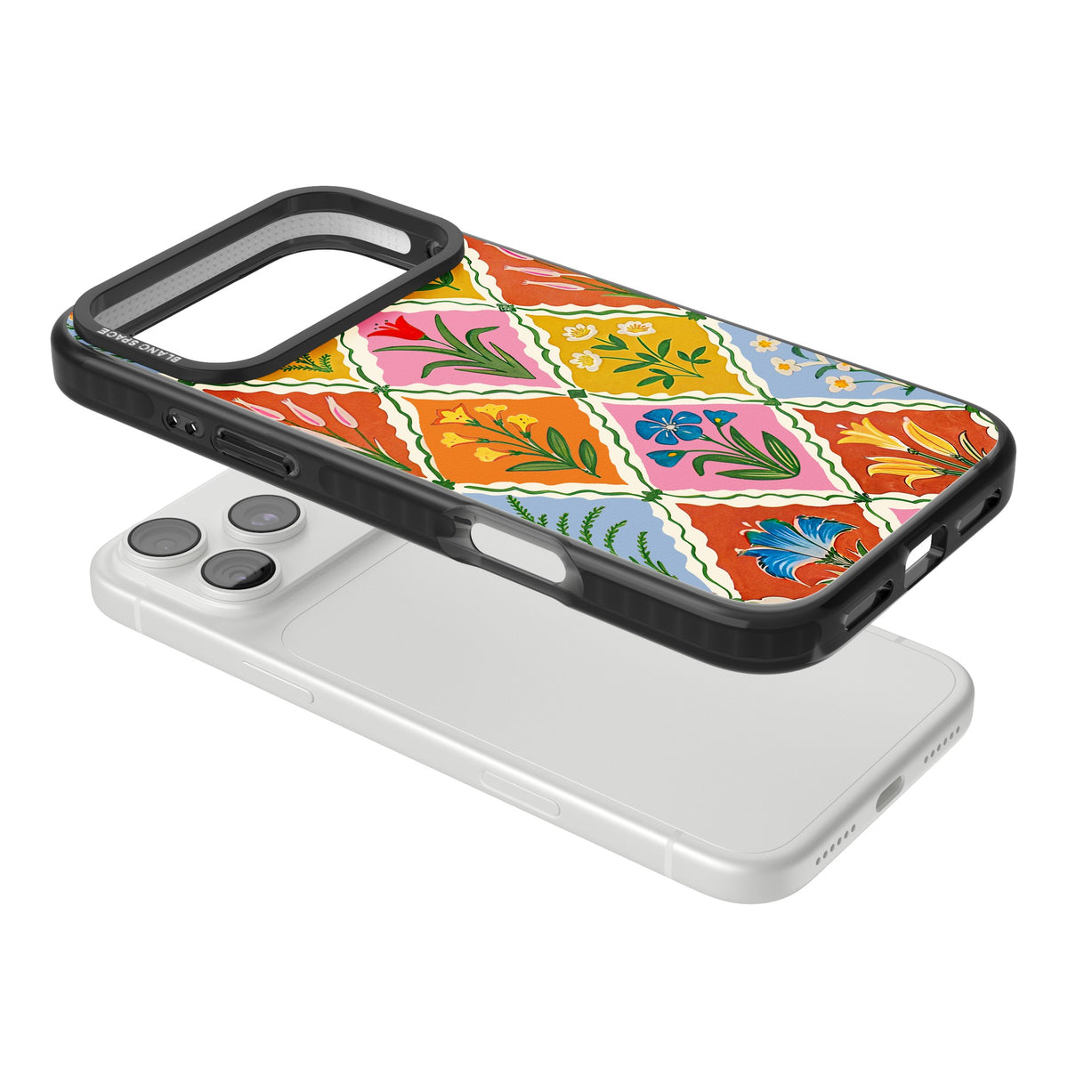 Floral Quilt iPhone 18 Pro Max Impact Black Phone Case angled