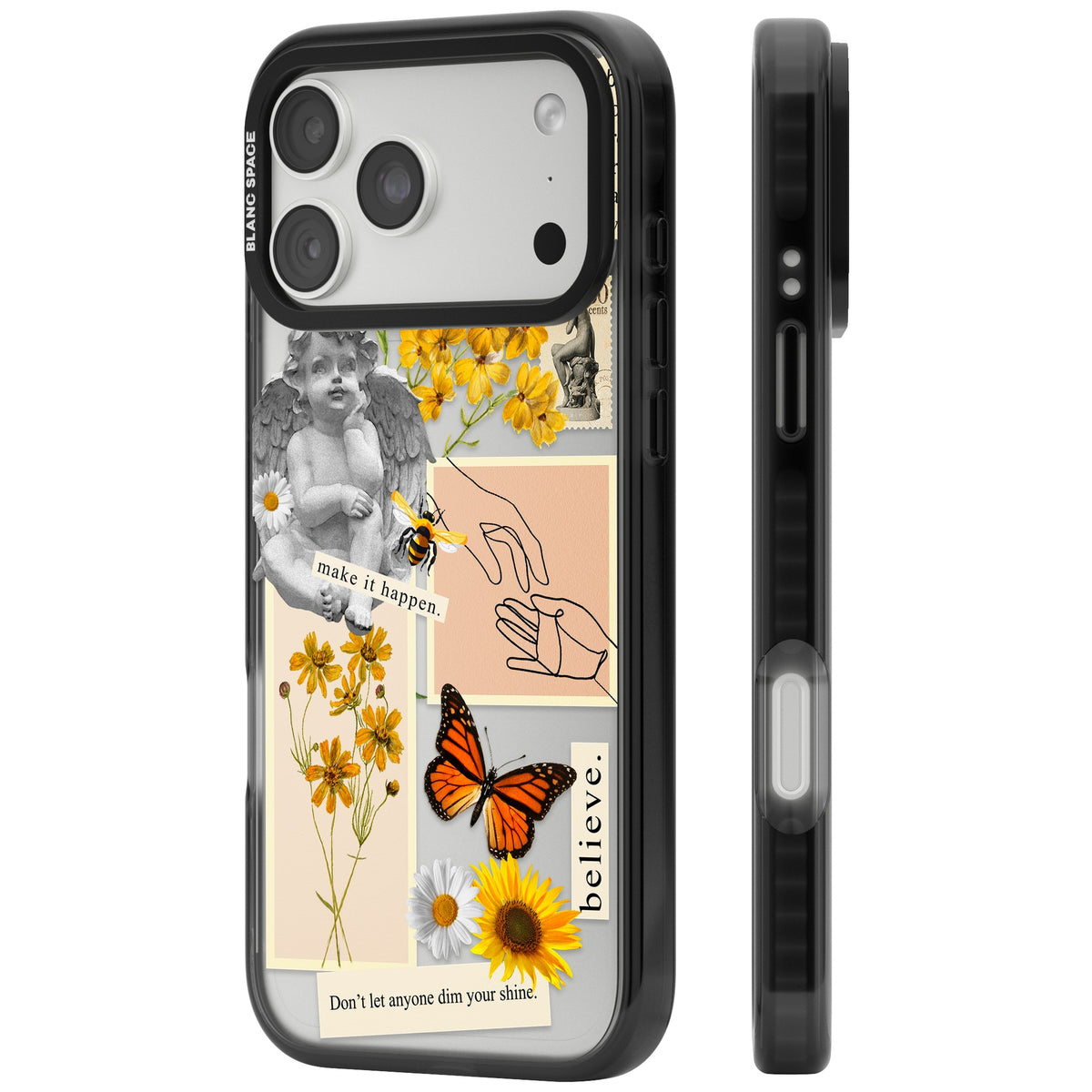 Yellow Wildflower Collage iPhone 18 Pro Max Impact Black Phone Case side
